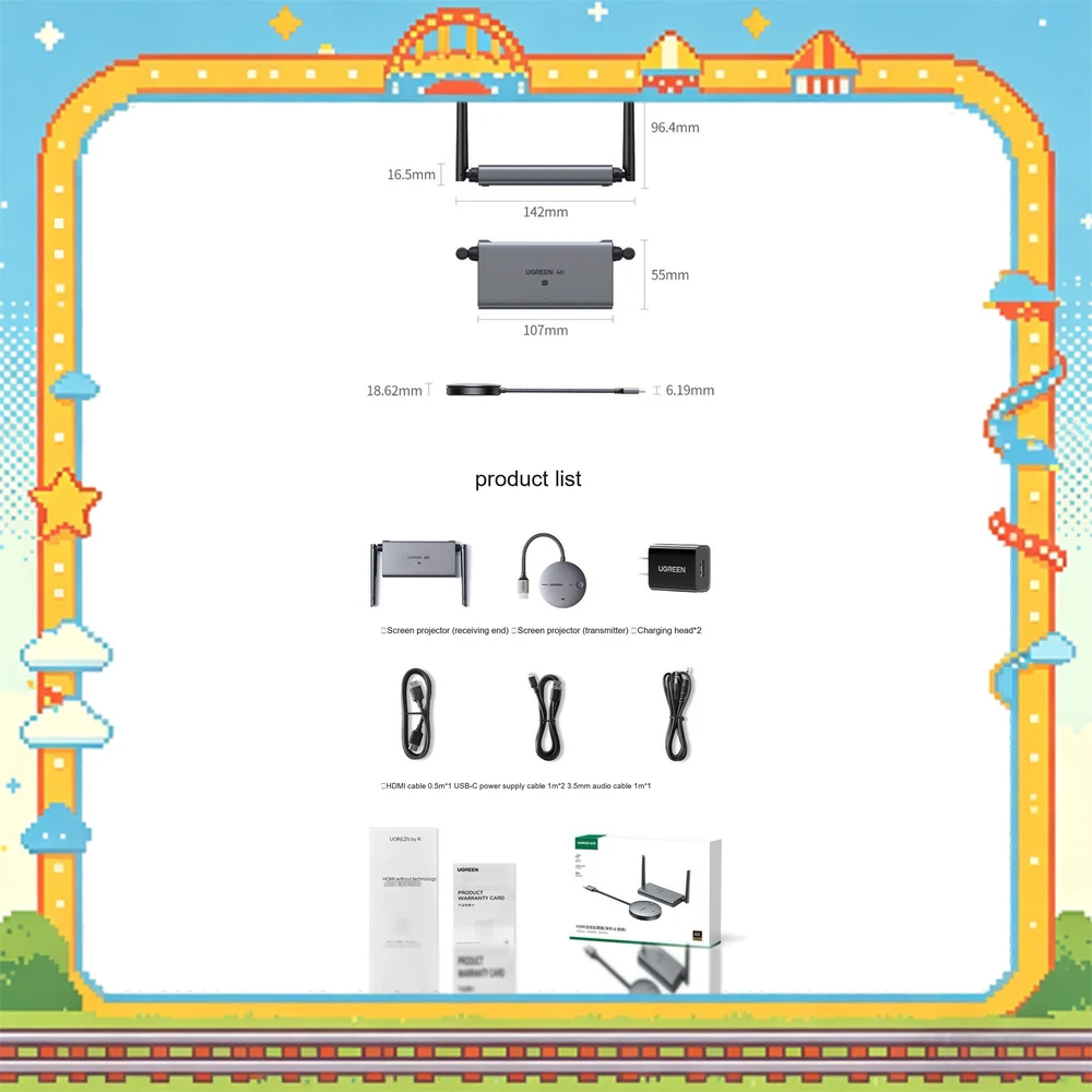 UGREEN 90909 CM586 4K Wireless HDMI Transmitter Receiver 2.4G 5G Dual Band 50m Screen Mirroring for Laptop TV Projector.