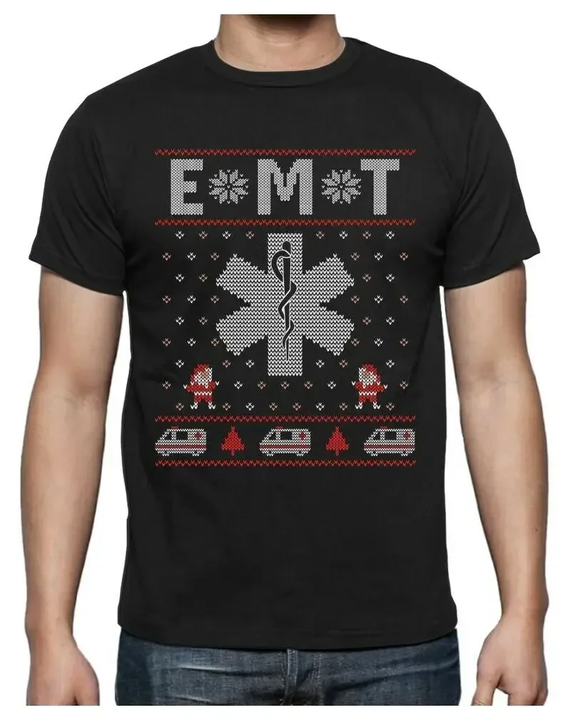 EMT Star of Life Ugly Christmas Sweater Medical Paramedic T-Shirt 100% Cotton O-Neck Summer Short Sleeve Casual Mens T-shirt