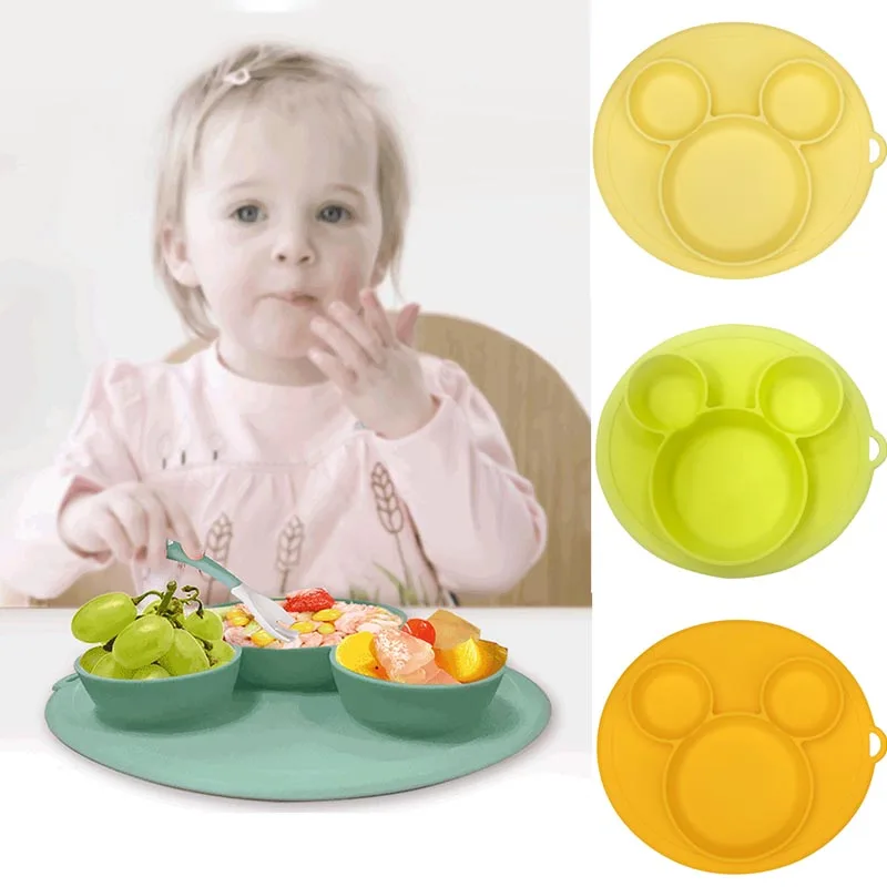 Plate for Kids with Silicone Baby Bowl Suction BPA Free Feeding Baby Tableware Children Dining Dishes