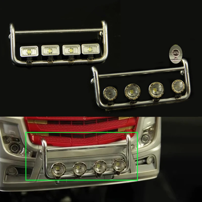 CNC Aluminum Alloy Front Bumper Lamp Spotlight for 1/14 Tamiya RC Truck Car Scania 770S BENZ 3363 VOLVO FH16 MAN Diy Parts Toys