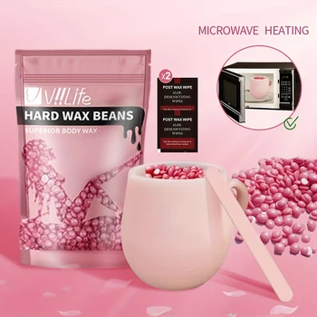 Viilife DIY At Home Microwave Waxing Kit Pink - Hard Wax Beads with Melting Cup &…