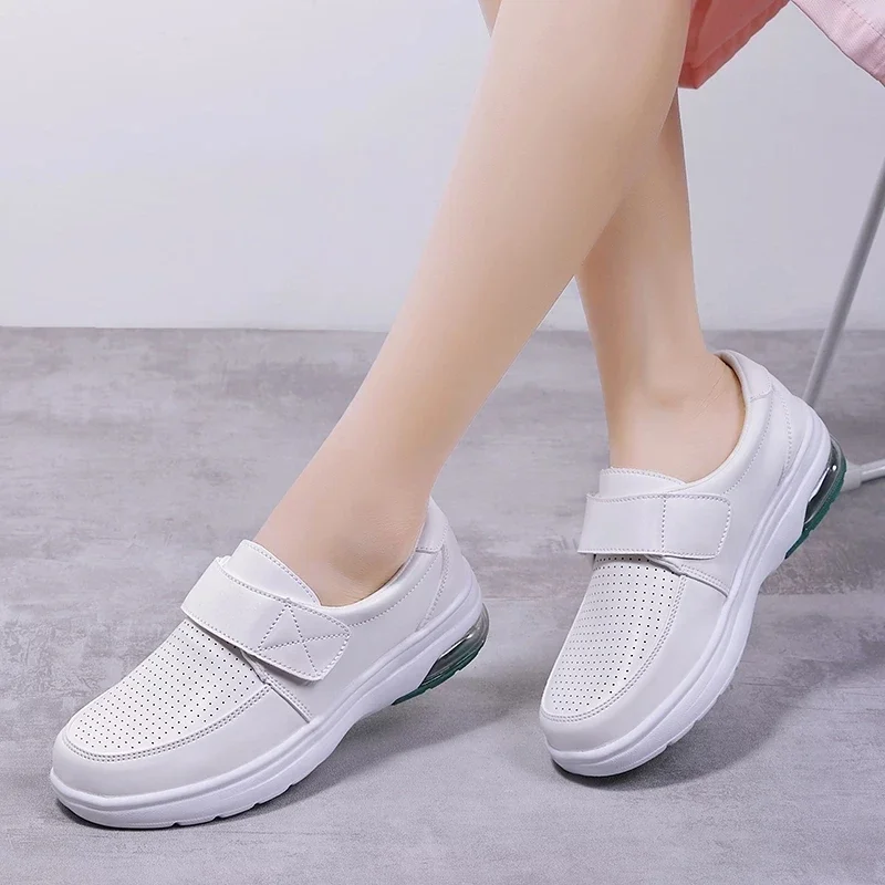 YAERNISummer Hollow Out Sport Hook Loop Casual Shoes Women Profession Cushioning Casual Sneakers Ladies Non-slip Flat Work Nurse