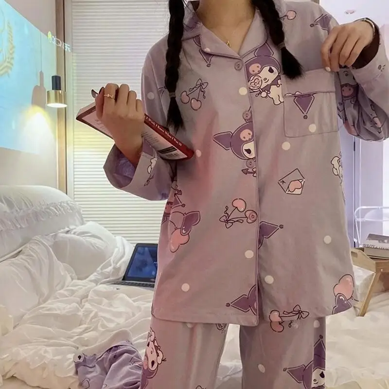 

Hot Anime Kuromi new Women Pajama Cartoon image Kawaii Sweet Style Home Clothing Trousers Long Sleeve Clothing for Women At Home