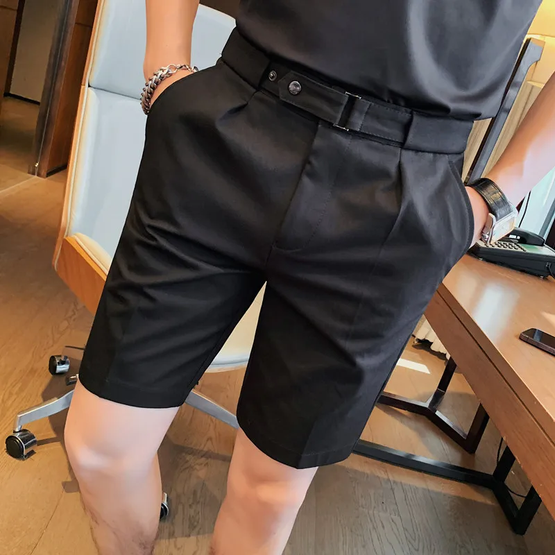 Mode Sommer knielange Shorts mit Gürtel Männer Kleidung Business Abend garderobe Slim Fit lässig einfarbig kurz homme 4 Farben