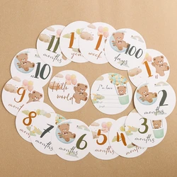 16PCS Newborns Bear Milestone 1-12 Month Card Paper Baby Memories Birthday Party Decoration Baby Photography Props Infant Gift