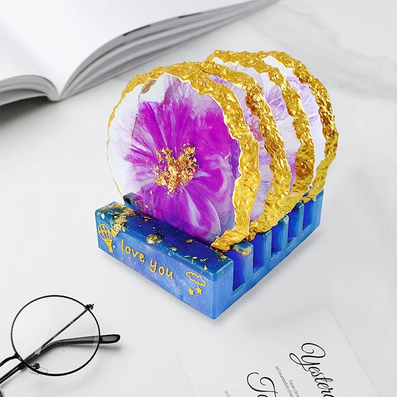 SZ048 DIY Druse Coaster Resin Molds Cryolite Set Tea Cup Mats Dish Storage Rack Silicone Mold For Home Decoration