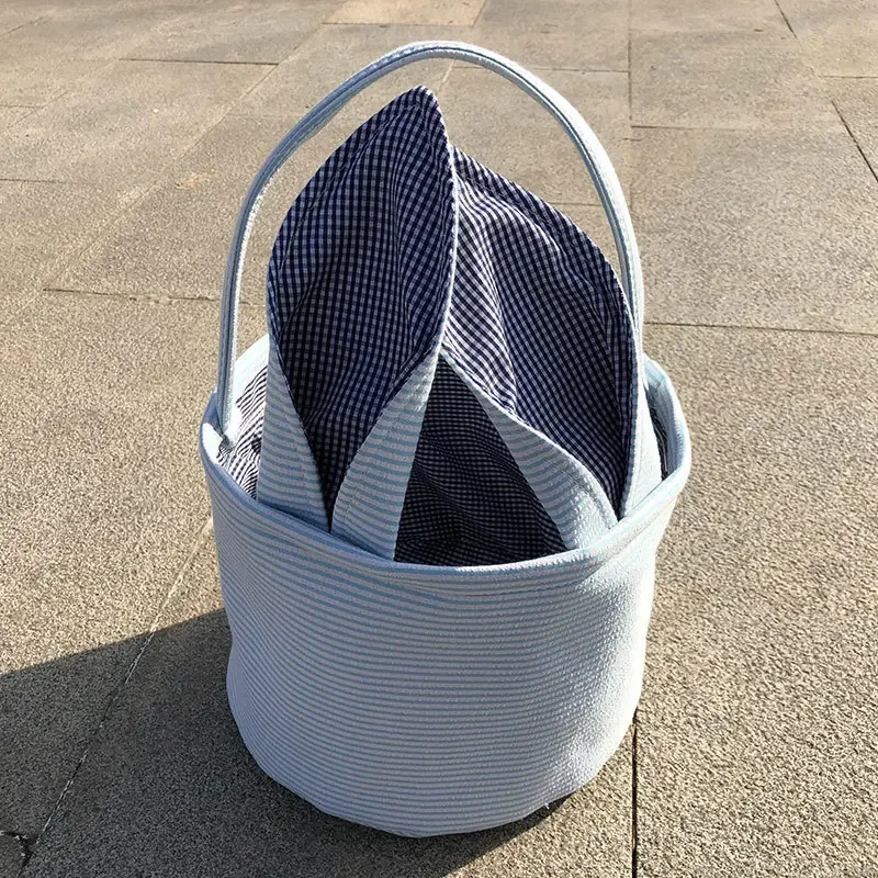 Striped Easter Basket Eggs Candy Bag Easter Seersucker Basket Easter Party Supplies Gifts for Kids