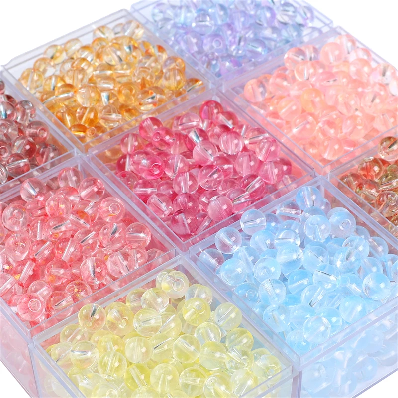 50pcs/lot 8mm Glass Color Blocked Round Beads With Hole Charm Loose Beads For Handmade DIY Making Jewelry Crafts Accessories