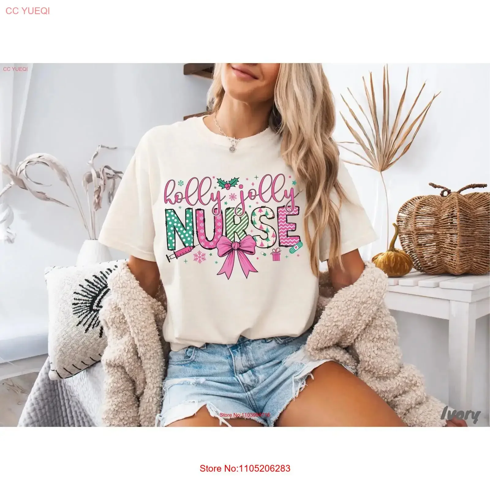 

Рождественская футболка медсестры, стетоскоп, розовый бант, Holly Jolly, милая винтажная стираная футболка унисекс, растянутая, дышащая, модная, повседневная, с графикой
