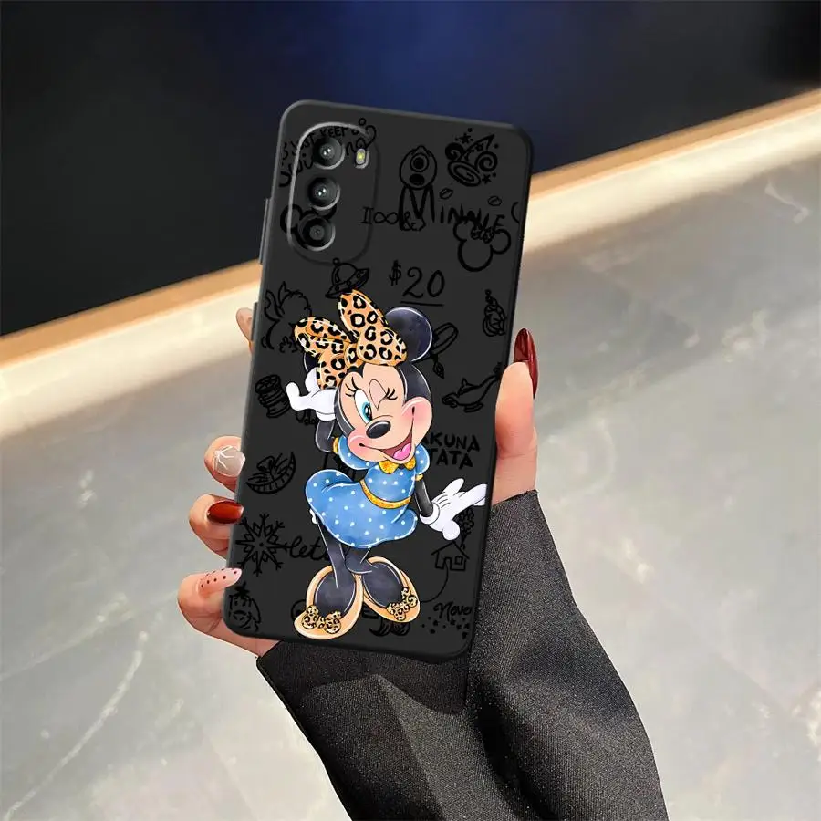 Casing Penutup Ponsel Lembut Hitam Macan Tutul Modis Minnie Mickey untuk Motorola Mot G32 G52 G60s G60 G53 G30 G51 G73 G50 G22 Edge40 G71