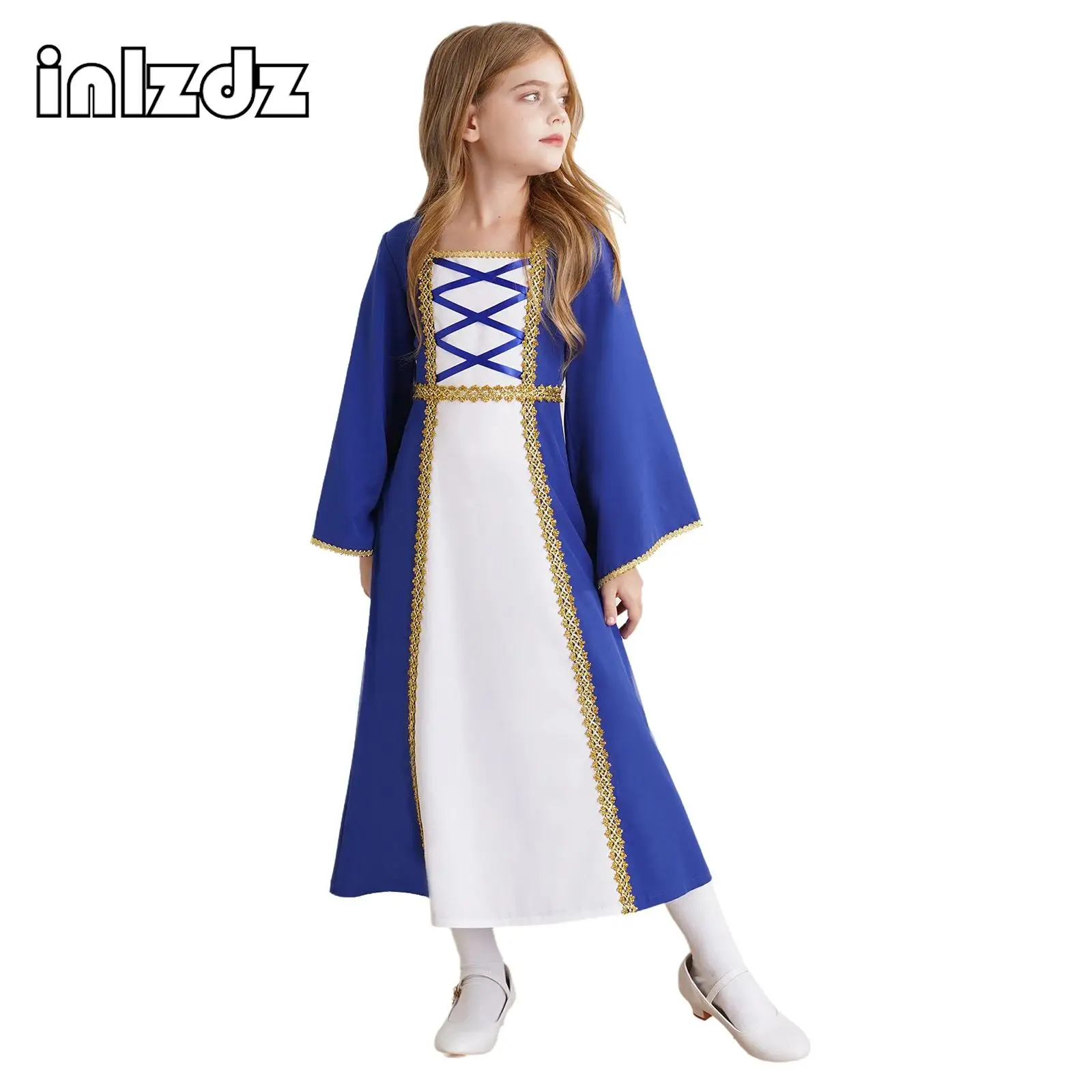 

Girls Medieval Princess Costume Renaissance Cosplay Long Flare Sleeve Robe Gown Dress Victorian Theme Party Halloween Dress Up