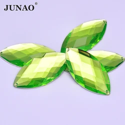 JUNAO 20 Pz 30*62mm Diamante Verde Grande Cucito Occhio di Cavallo Gemme Applique Flatback Acrilico Strass Per Vestiti FAI DA TE Artigianato