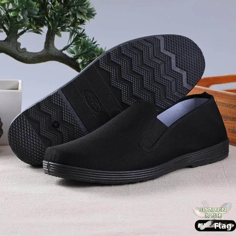 Old Beijing Cloth Shoes Men's Breathable Work Shoes All Black Slip-On Canvas Shoes Lazy Person's Sailing Shoes for Women