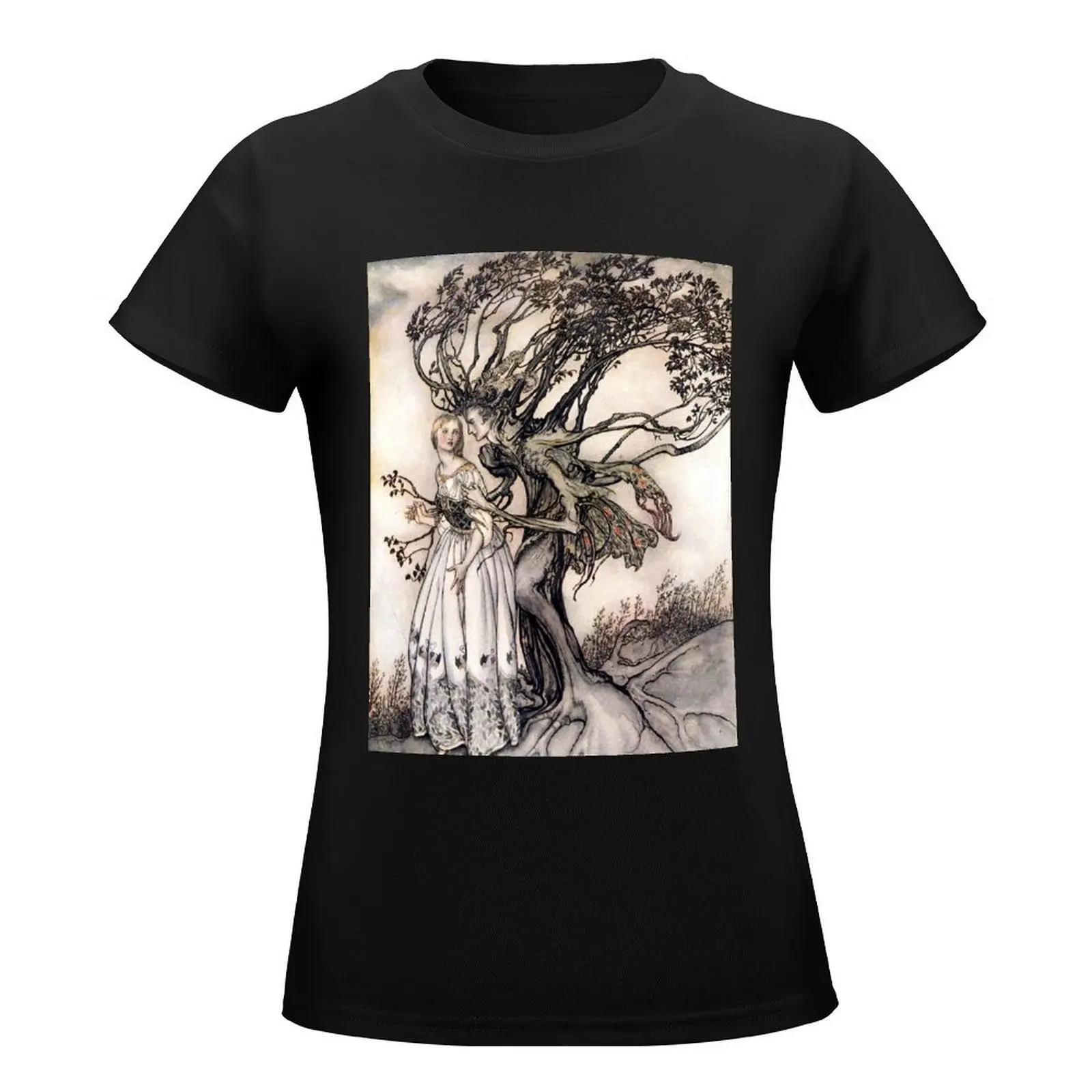 The Old Woman in the Woods - Brothers Grimm - Arthur Rackham T-Shirt sweat funnys Women's cotton t-shirt