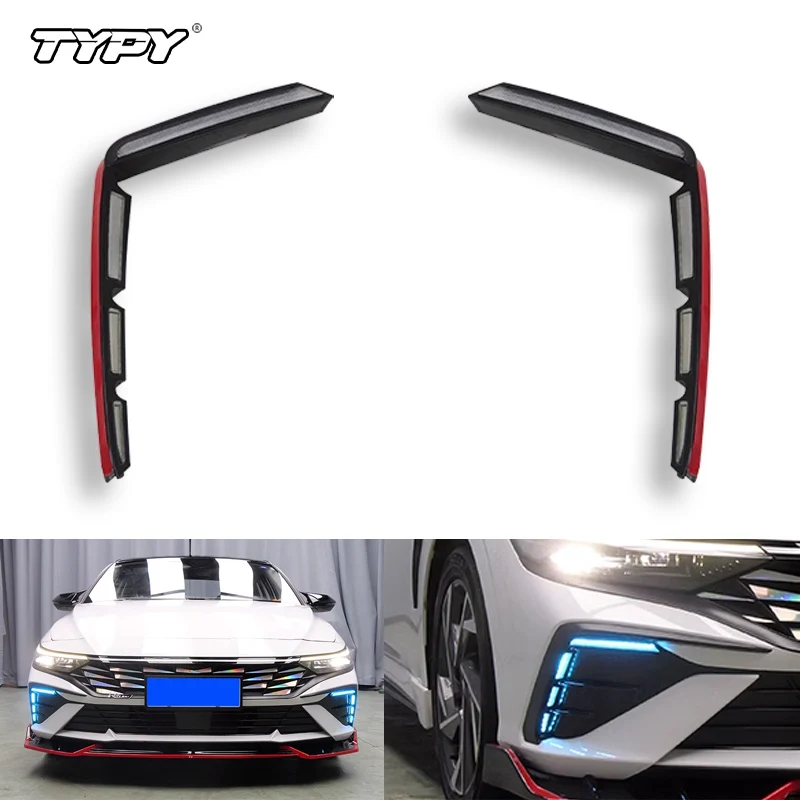 

TYPY Car LED DRL Daytime Running Lights For Hyundai Elantra 2023 2024 with Dynamic turn signal Daylight Foglight