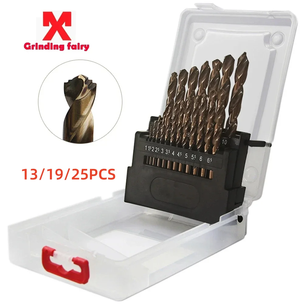 

MX 13/19/25pcs M42 HSS Twist Drill Bit Set High Speed Steel 8% Cobalt Drill Bits Copper Aluminum Iron Wood Metal Drill