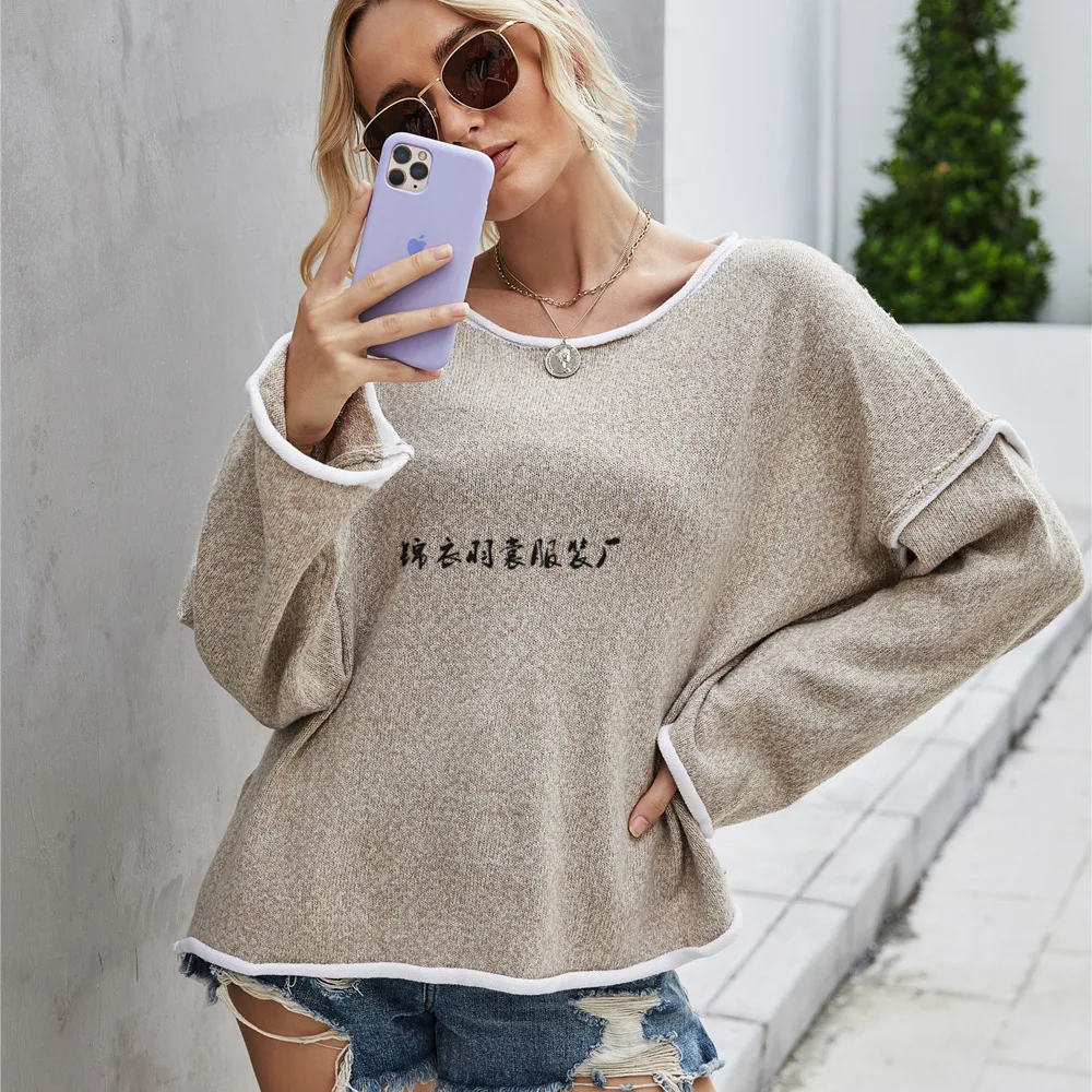 Vintage Oversized Trui Dames Patchwork Losse Trui Met Één Schouder Gebreide Mode Casual Trui Winter Tops Nieuw