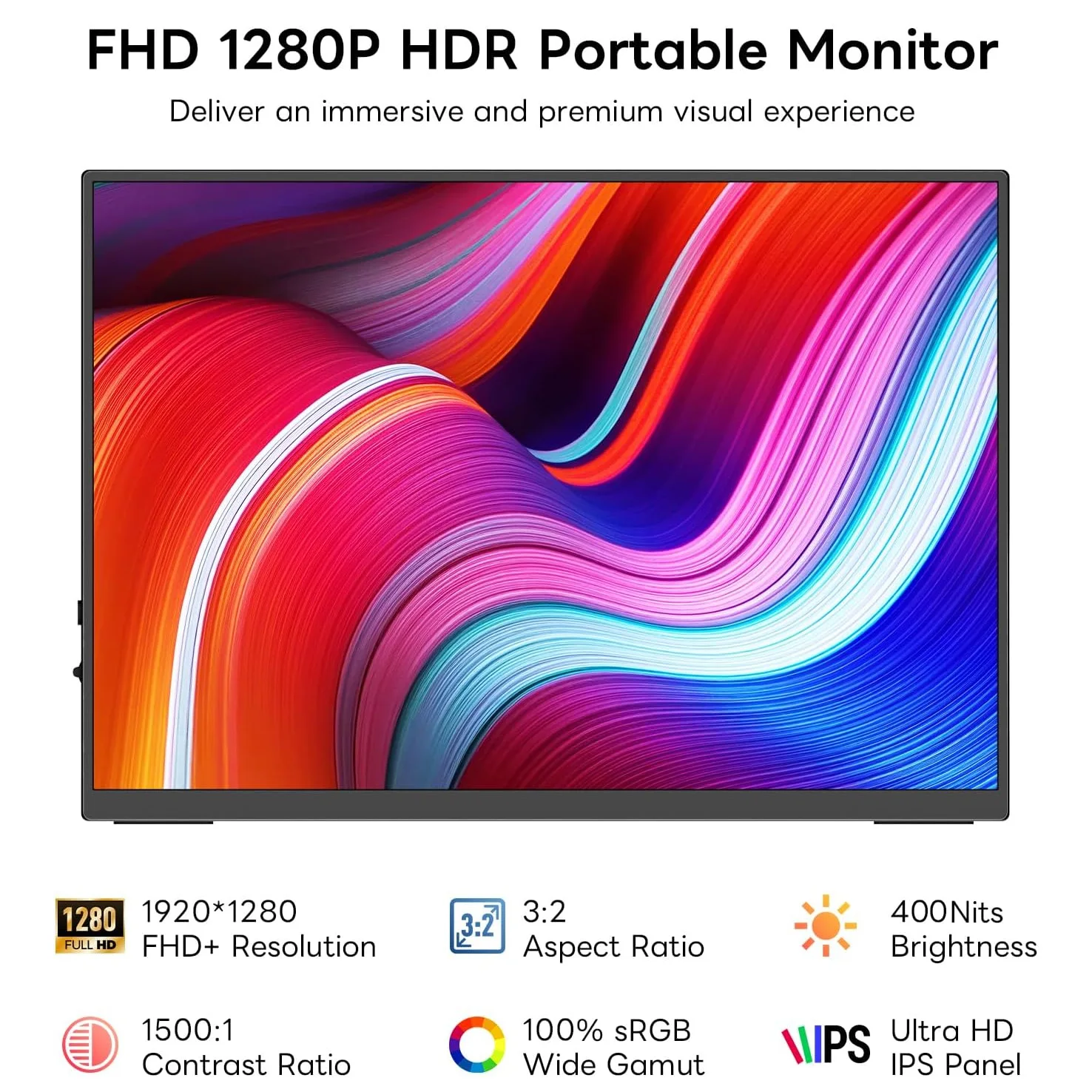 10.5 Inch Portable Monitor IPS 1920*1280 FHD 100%sRGB 3:2 Aspect Ratio Ultra Slim Secondary Display Type-C Mini HDMI for Laptop
