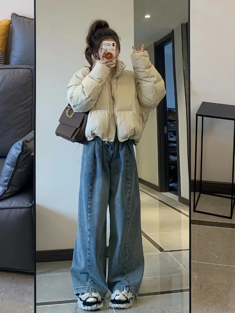 

2025 New Women's ort Loose Korean Sle Thiened down Cotton Jaet Bread Clothes Small Size Outerwear Polyester Fiber