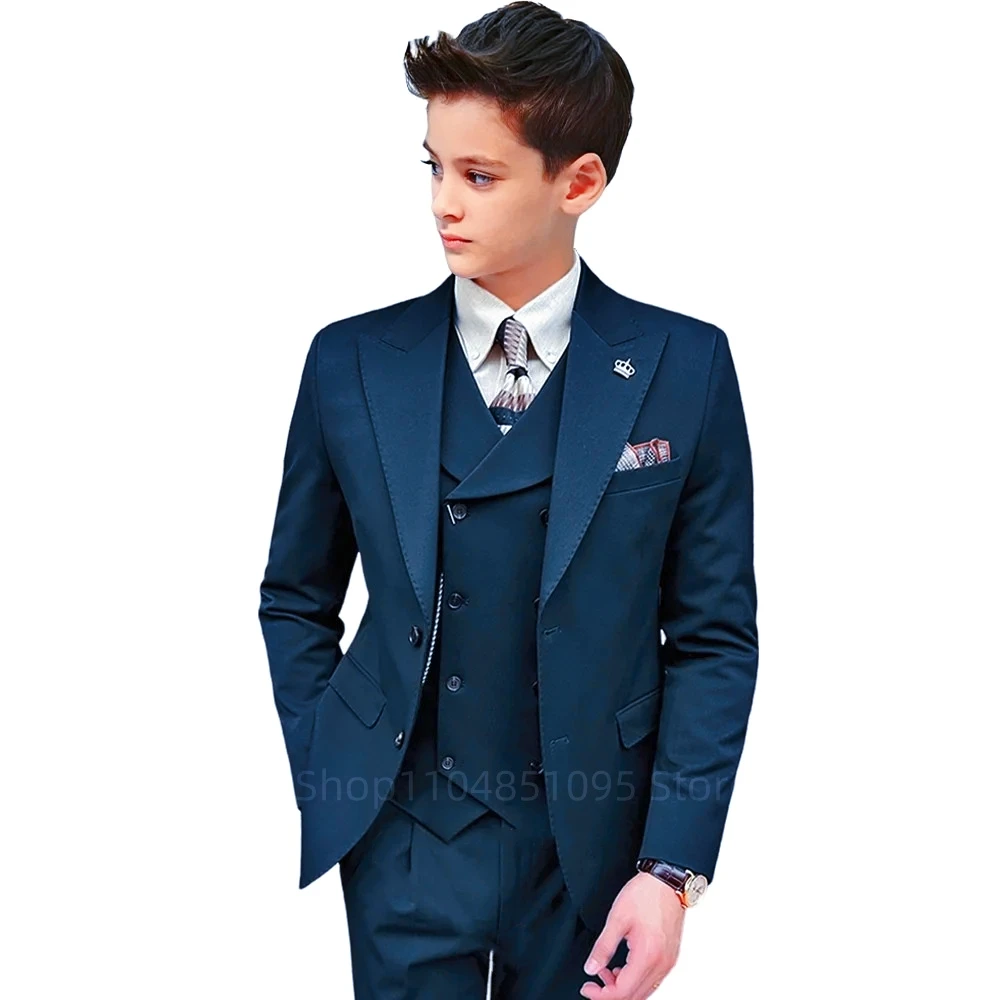 

Classic Solid Elegant Suits for Boys 3-Piece Smart Stylish Boy's Tuxedo Formal Outfit For Kids Blazer Vest And Pants For Party