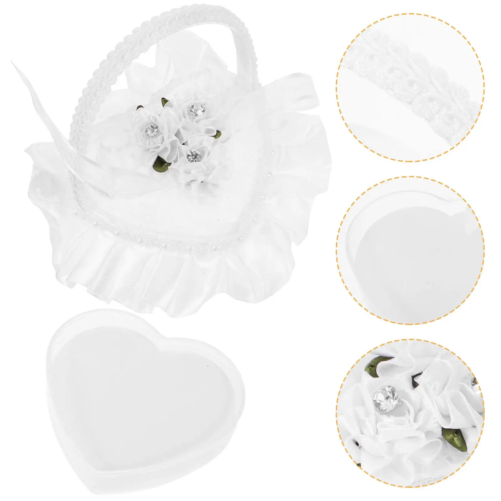 

Lace Ring Pillow for Wedding Decoration Girl Engagement Rings Pillows Satin with Handle Holder Ceremony