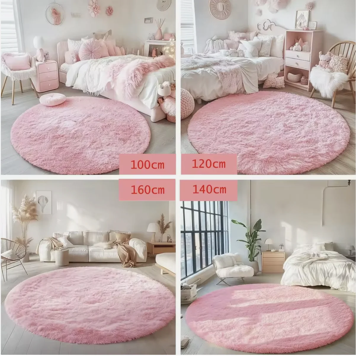 100/120/140/160 Round Rug Fluffy Soft Area Rugs for Kids Girls Room Princess Castle Plush Shag Carpet Cute Circle Bedroom Decor