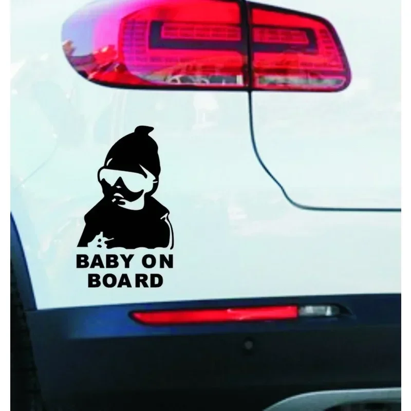 NEW Car Stickers Creative BABY ON BOARD Rear Windshield Auto Stickers Rear Reflective Sunglasses Car Warning Decals Black White view 2