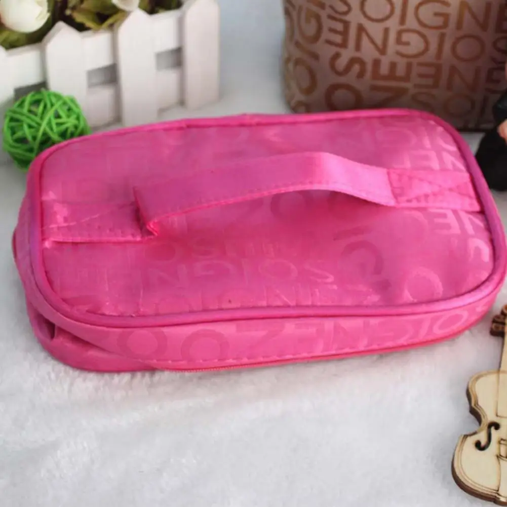 Cosmetic Bag High Capacity Portable Dust-proof Travel Women Lettered Make-up Bag with Hand Strap for Outdoor