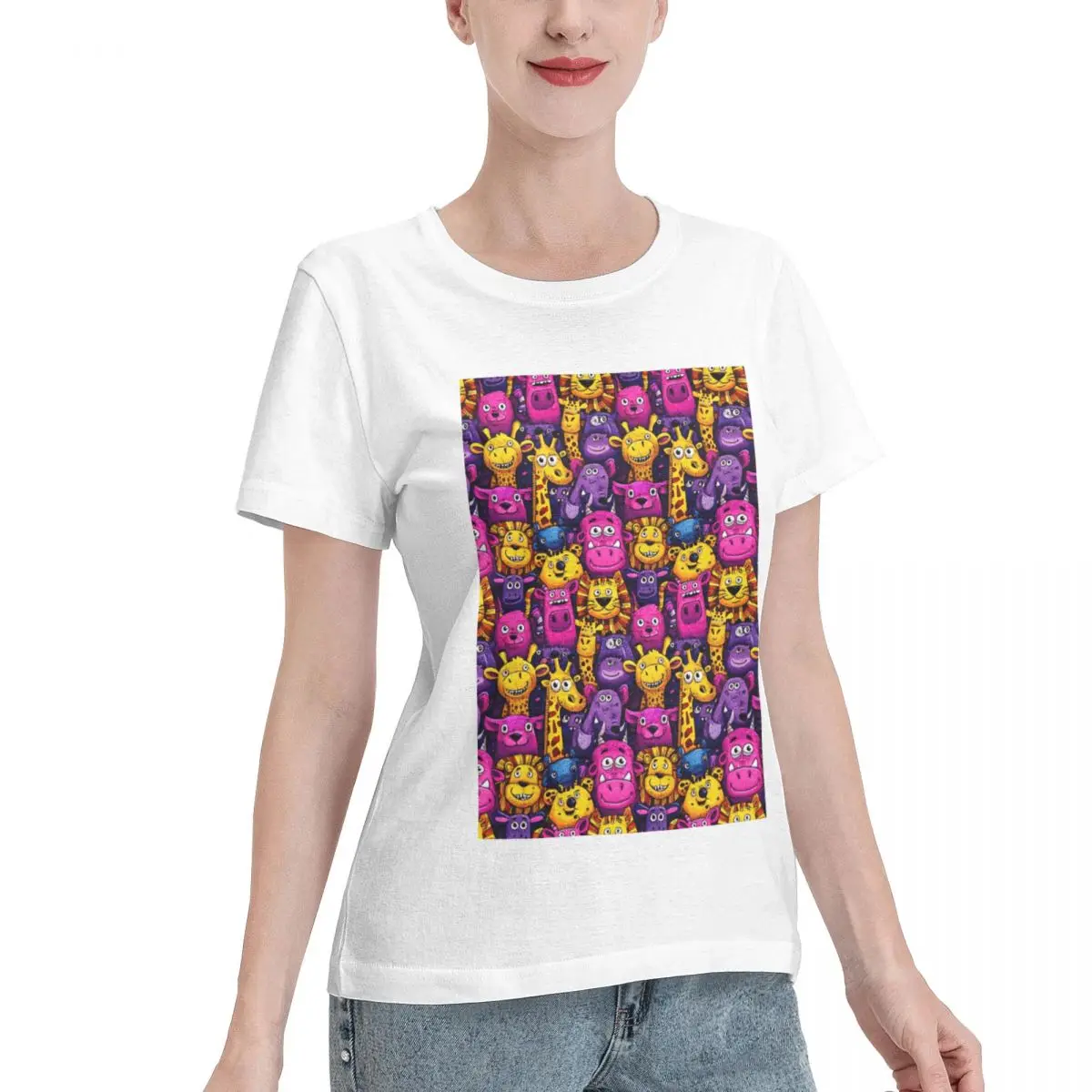 Wardrobe Filler Psychedelic Neon Jungle Animals Party Crowd Scene Women's T-shirt Stylish Comfy Daily Top