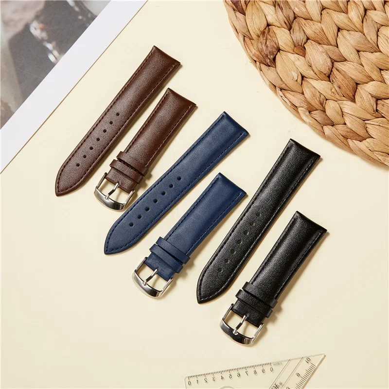 Fashion Calfskin Watchbands 14mm 16mm 18mm 20mm 22mm Men Women Bracelet Business Watchband Accessories