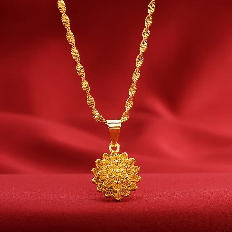 Dynar Jewelry   Boutique 9999 new women's gold necklace 24K real golden lotus pendant fashionable women's collarbone chain jewel