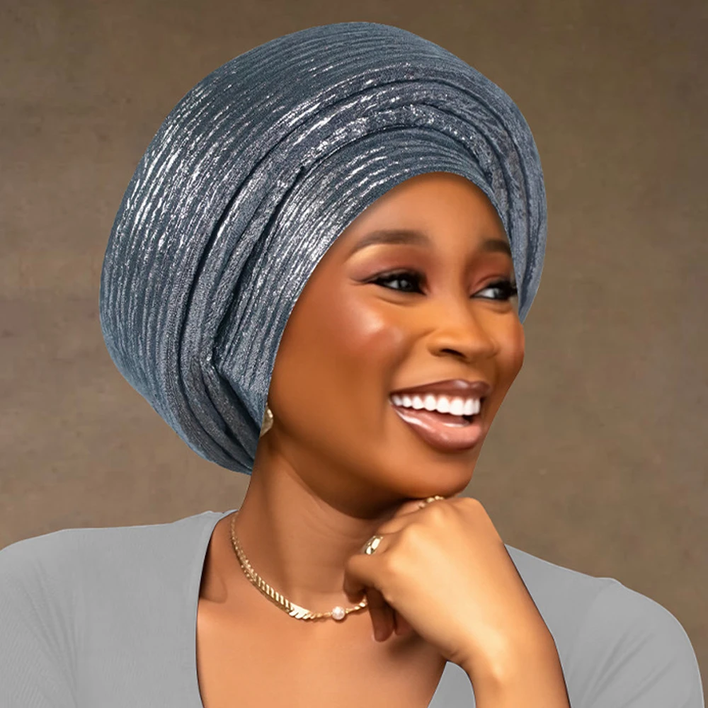 Glitter Donna Africana Auto Gele Copricapo Turbante Cap Nigeria Festa di Nozze Copricapo Musulmano Hijab Avvolgere la Testa Cappello A Pieghe Copricapo