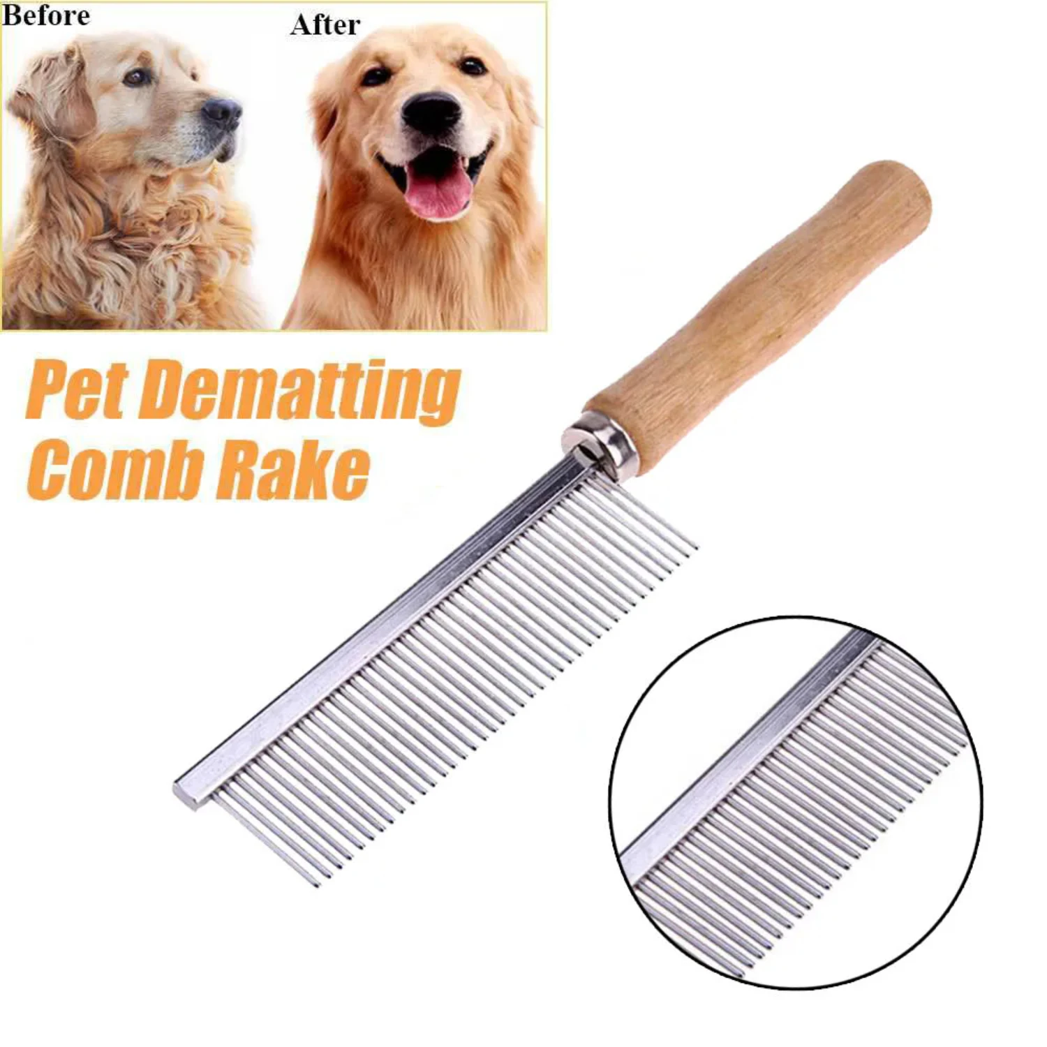 Stainless Steel Pet Grooming Slicker Brush and Comb Set - Professional Hairdressing Tools for Handle Pet Grooming - Effective Ha