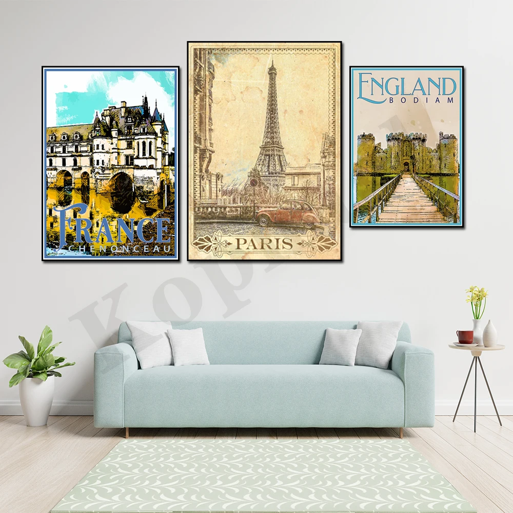 Romania Paris Verona Monte Carlo England France Switzerland. City Travel Scenery. Home Wall Decor Art Canvas Painting