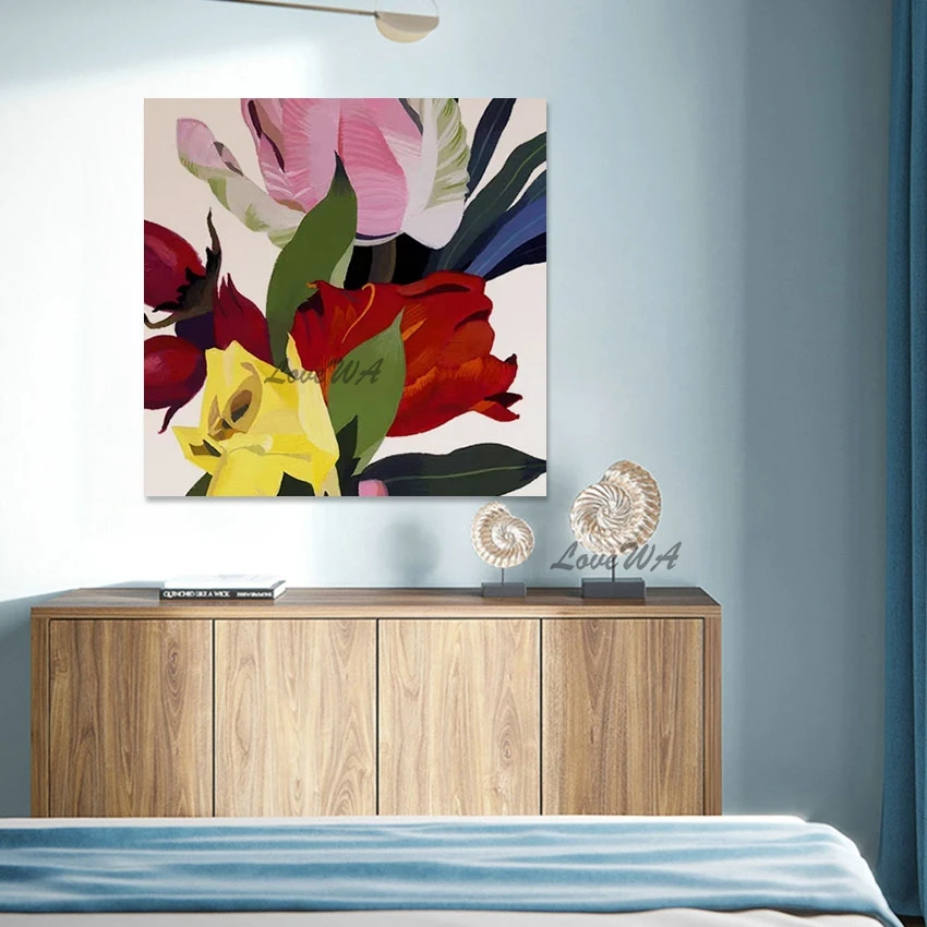 Beautiful Flowers 3d Picture Abstract Canvas Roll Frameless Handmade Oil Paintings Girl Room Wall Art Poster Decoration Items