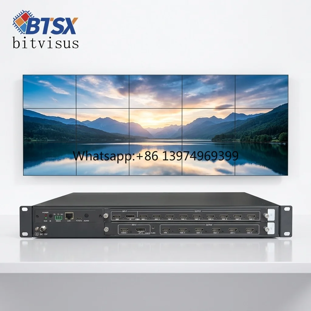 8K60 FPGA Video Wall Processor 15 HDMI Output 1x15 2x7 Layout Independent Bezel Adjust for Large Exhibition Projection Wall