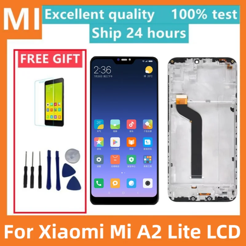 

ЖК-дисплей 5,84 дюйма для Xiaomi Mi A2 Lite, сменный сенсорный ЖК-дисплей для Xiaomi Redmi 6pro, дисплей с рамкой M1805D1SG, 100%