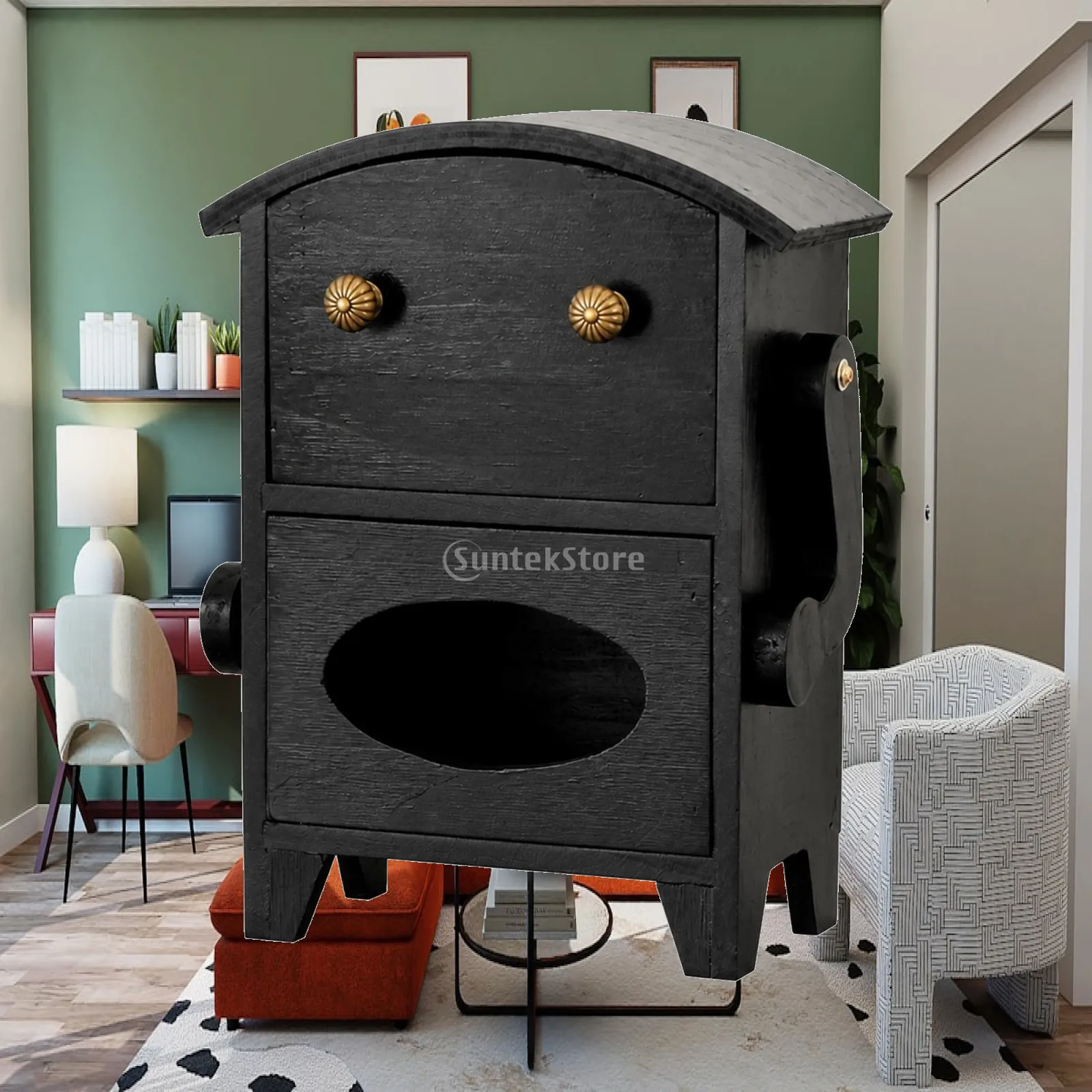 Wooden Robot Face Tissue Box Holder Decorative Cabinet Napkin Organizer for Home Office Hotel Dining Room