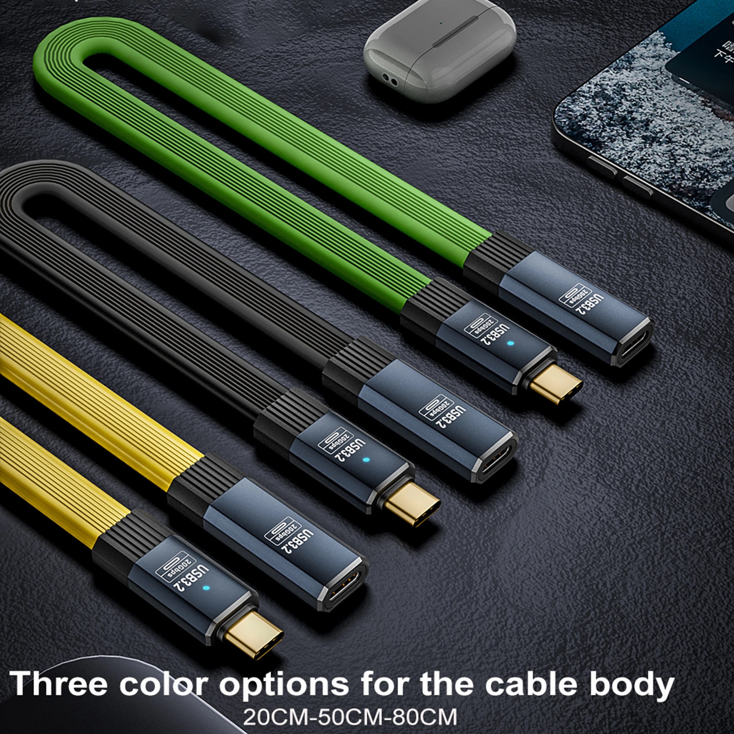 USB3.2 20Gbps ThunderBolt 3 Type C to C Extension Data Cable PD100W 5A USB-C Cord For iPhone 16 15 MacBook Pro Samsung Xiaomi