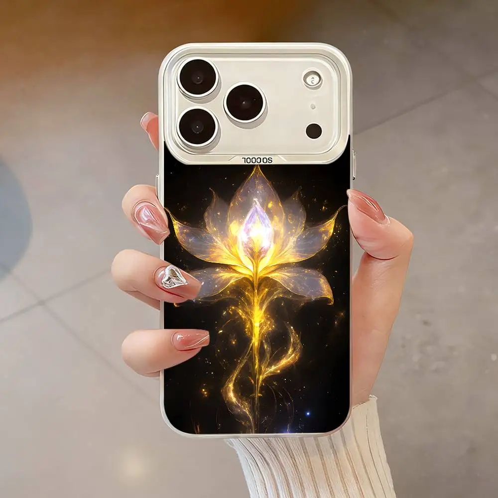 Casing Ponsel Lukisan Teratai Seni Kuno Untuk iPhone 17,16,13,12,X,11,15,14,Pro,Max,Plus,SE4,Air,Mini Putih IMD HD Matte