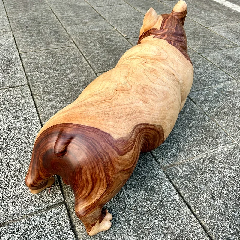 Fragrant camphor wood ornament French bulldog solid wood carving household living room door shoe change stool cute creative