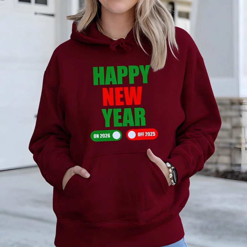 Frohes neues Jahr 2026 Rabatt auf 2025, Kapuzenpullover, bedruckt, lustiges Feier-Geschenk, Erwachsene, Herbst und Winter, warm halten, passende Kapuzenpullover