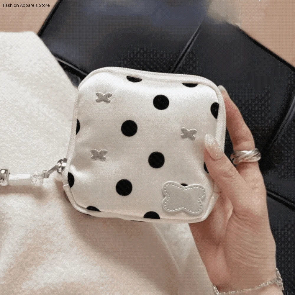 

Black Dot Pattern Jewelry Storage Bag Multi-pocket Butterfly Embroidery Portable Jewelry Case Convenient Multifunctional
