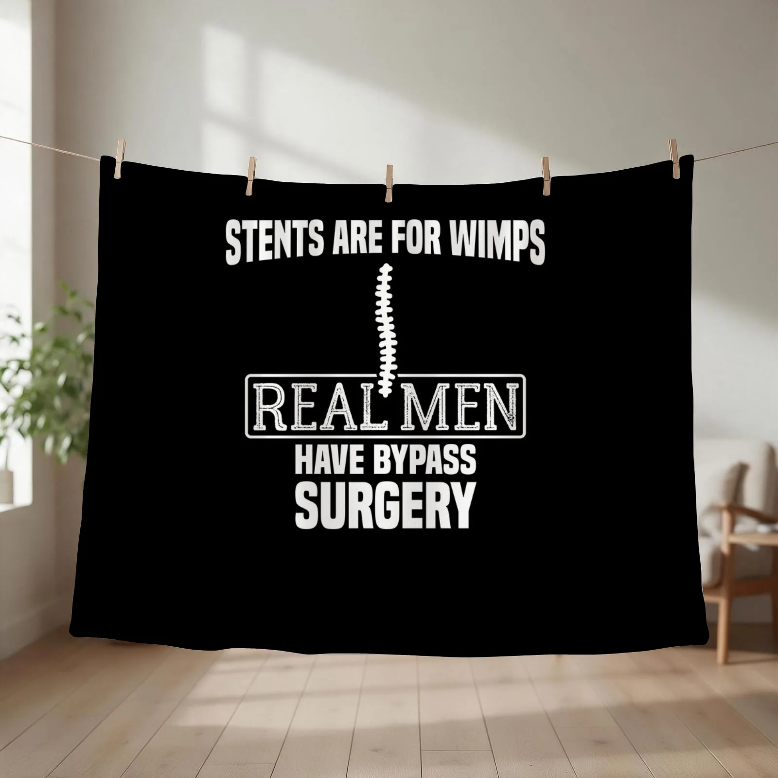 Stents Are For Wimps Real Men Have Bypass Open Heart Surgery Throw Blanket couch cozy soft plush fuzzy picnic outdoor blanket