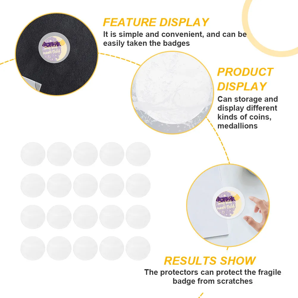 

20 Pcs Fabric Protective Circular Cover Badge Pin Covers Holder Heavy Duty Button Clear Protector Round