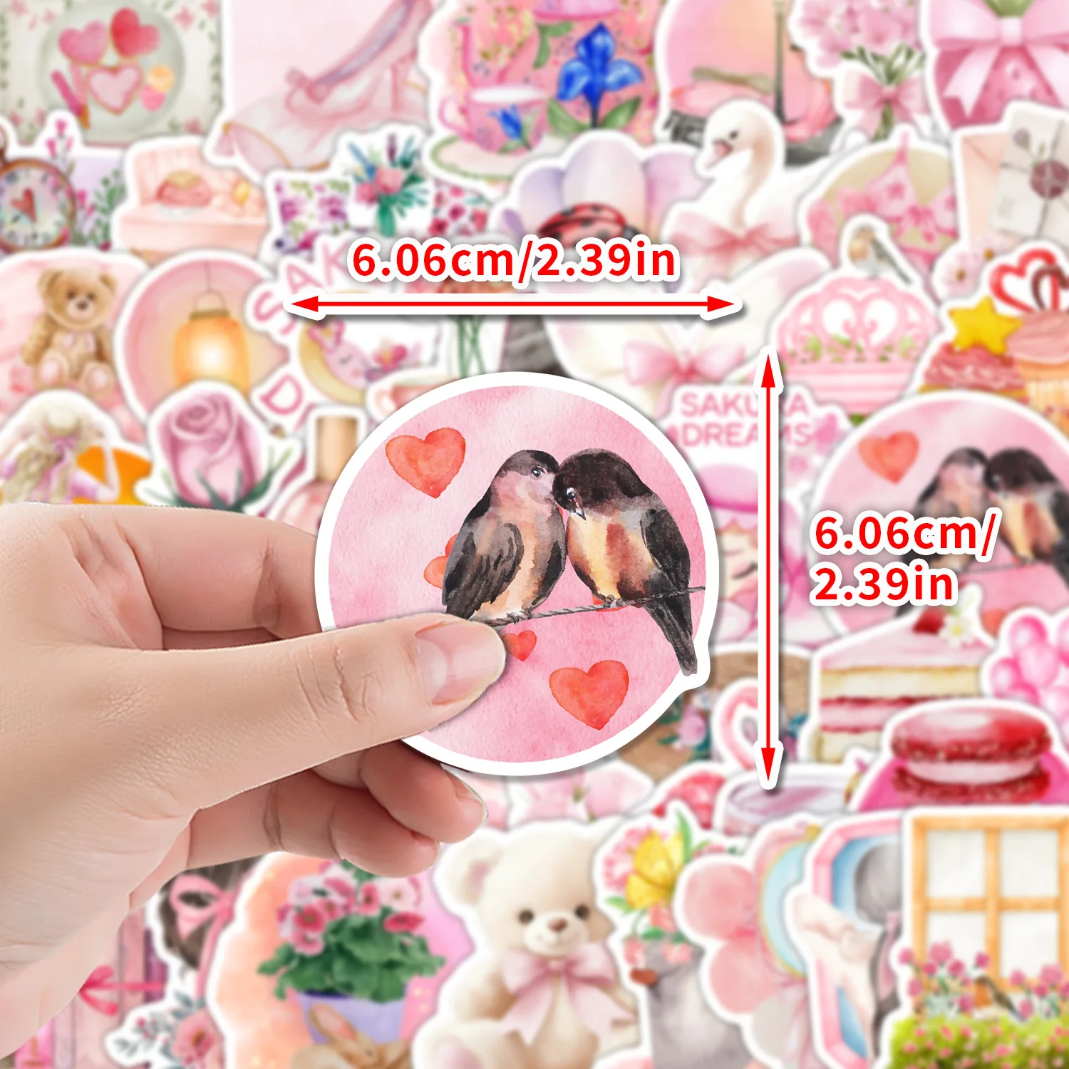 50 個水彩ピンク装飾ステッカー INS スタイル落書きおもちゃ女の子ギフト DIY デカールラップトップギター車バイク漫画ステッカー