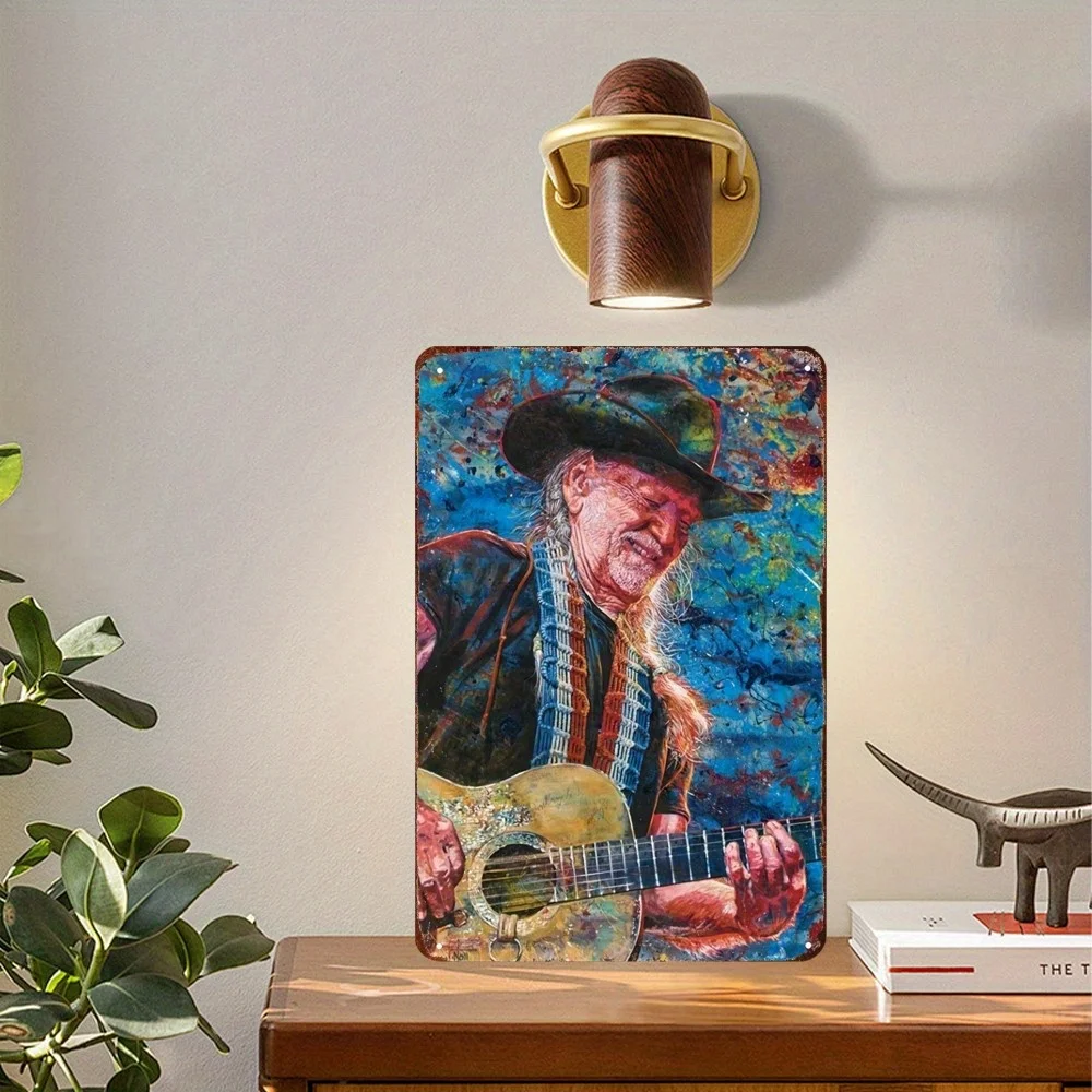Willie Nelson Inspired  Metal Tin Sign - Vintage Guitarist Wall Art, Weatherproof for Indoor,Outdoor Decor Perfect Home, B