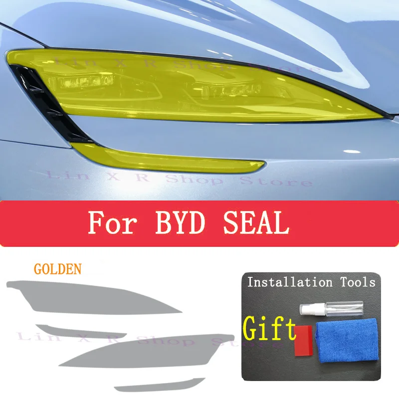 For BYD SEAL EV Electric 2022  Accessories 2 Pcs Car Headlight Protective Film Headlamp Restoration Transparent Black TPU Sticke