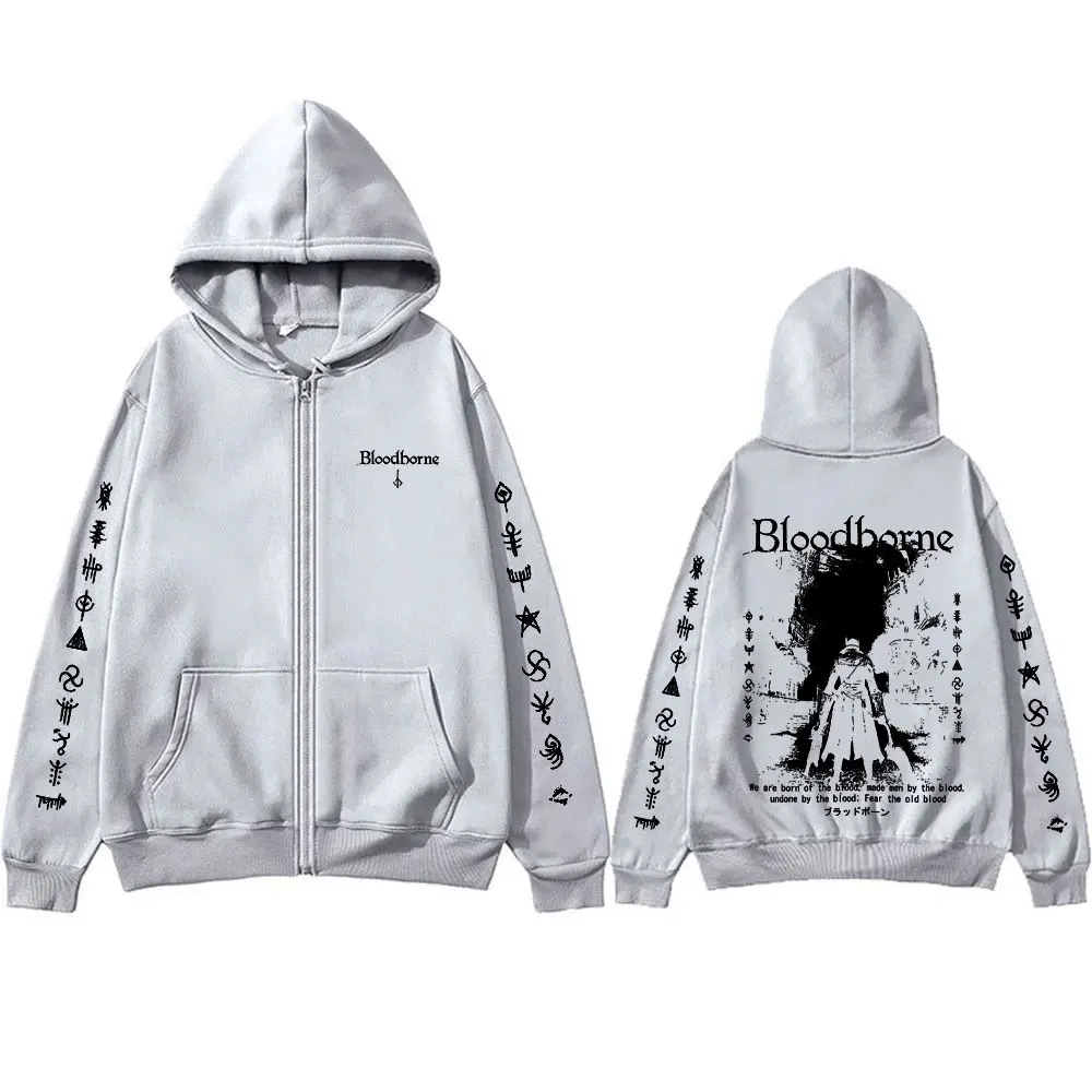 Game Bloodborne Fear The Old Blood Zipper Hoodie Horror Hunter Zip Up Jacke Herren Damen Casual Vintage Cosplay Zip Up Sweatshirt – Detail 6