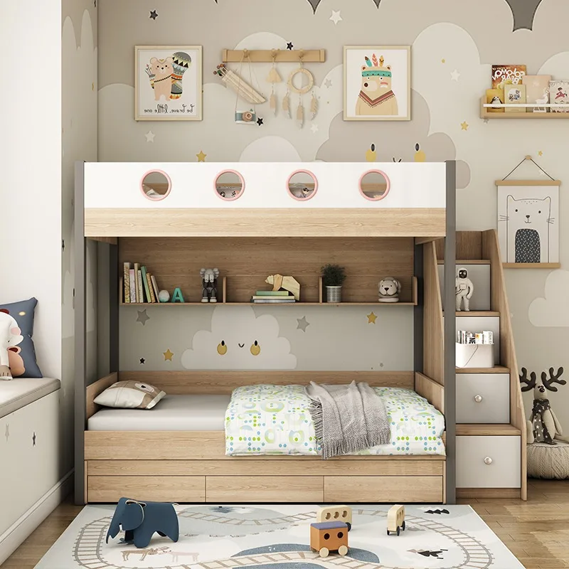 

High Quality Wooden Children Bed Modern Comfortable Bedroom Bunk Bed With Wardrobe Storage Cabinet